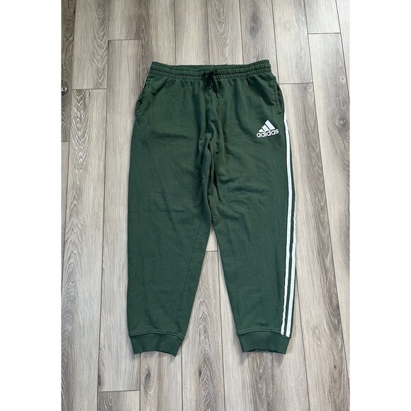 adidas Men's 3-Stripes Green/White Tapered Fleece Pants Size 2XL - Picture 1 of 7